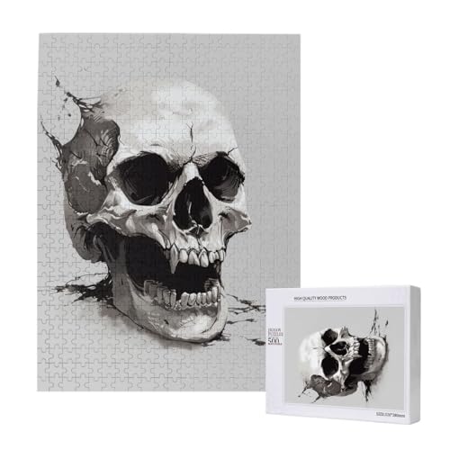 Horror Skull Printed Jigsaw Puzzle with Storage Box, Wooden Puzzle for Adults and Kids, 500 Pieces Family Fun Decorative Game von WPUTY