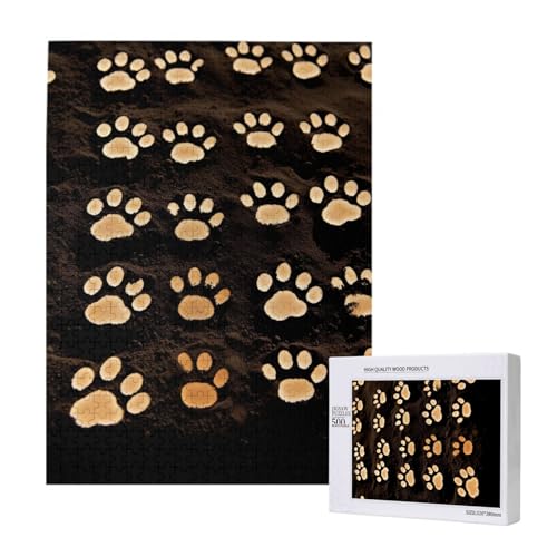 Hundepfotenabdrücke, gedrucktes Puzzle mit Aufbewahrungsbox, Holzpuzzle für Erwachsene und Kinder, 500 Teile Familienspaß, dekoratives Spiel von WPUTY