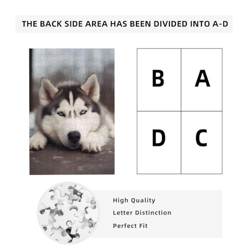 Husky Dog Printed Jigsaw Puzzle with Storage Box, Wooden Puzzle for Adults and Kids, 300 Pieces Family Fun Decorative Game von WPUTY