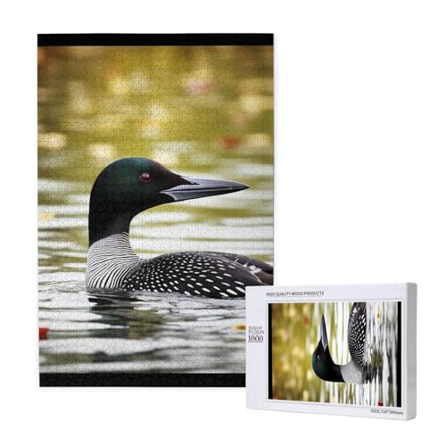 Loon Nature Bird Printed Jigsaw Puzzle with Storage Box, Wooden Puzzle for Adults and Kids, 1000 Pieces Family Fun Decorative Game von WPUTY