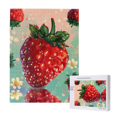 Lovely Strawberry Printed Jigsaw Puzzle with Storage Box, Wooden Puzzle for Adults and Kids, 500 Pieces Family Fun Decorative Game von WPUTY
