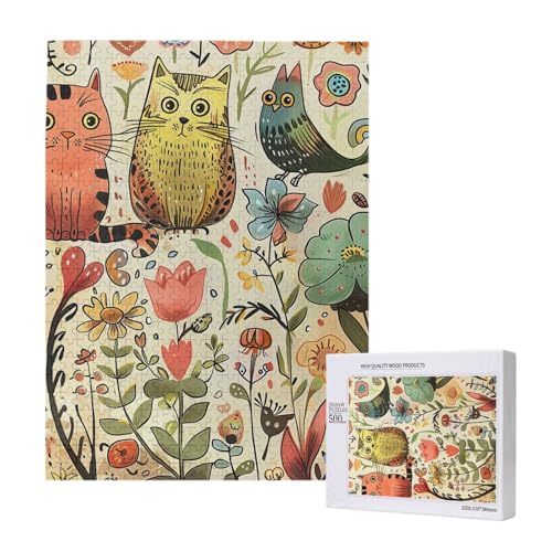 Lustige Katzen Vögel und Blumen gedruckt Puzzle mit Aufbewahrungsbox, Holzpuzzle für Erwachsene und Kinder, 500 Teile Familienspaß, dekoratives Spiel Lustige Katzen Vögel und Blumen gedruckt Puzzle mit Aufbewahrungsbox, Holzpuzzle für Erwachsene und Kinder, 500 Teile Familienspaß, dekoratives Spiel von WPUTY