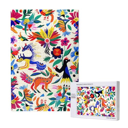 Mexikanische Otomi Tiere gedruckt Puzzle mit Aufbewahrungsbox, Holzpuzzle für Erwachsene und Kinder, 1000 Teile Familienspaß, dekoratives Spiel Mexikanische Otomi Tiere gedruckt Puzzle mit Aufbewahrungsbox, Holzpuzzle für Erwachsene und Kinder, 1000 Teile Familienspaß, dekoratives Spiel von WPUTY