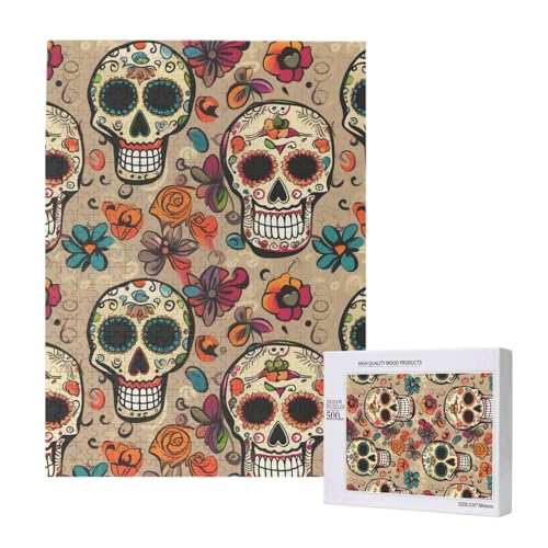 Mexikanischer Totenkopf gedruckt Puzzle mit Aufbewahrungsbox, Holzpuzzle für Erwachsene und Kinder, 500 Teile Familienspaß, dekoratives Spiel Mexikanischer Totenkopf gedruckt Puzzle mit Aufbewahrungsbox, Holzpuzzle für Erwachsene und Kinder, 500 Teile Familienspaß, dekoratives Spiel von WPUTY