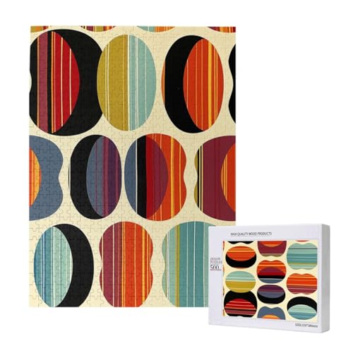 Mid Century Modernes Retro mit Tropfenformen Bedrucktes Puzzle mit Aufbewahrungsbox, Holzpuzzle für Erwachsene und Kinder, 500 Teile Familienspaß, dekoratives Spiel Mid Century Modernes Retro mit Tropfenformen Bedrucktes Puzzle mit Aufbewahrungsbox, Holzpuzzle für Erwachsene und Kinder, 500 Teile Familienspaß, dekoratives Spiel von WPUTY
