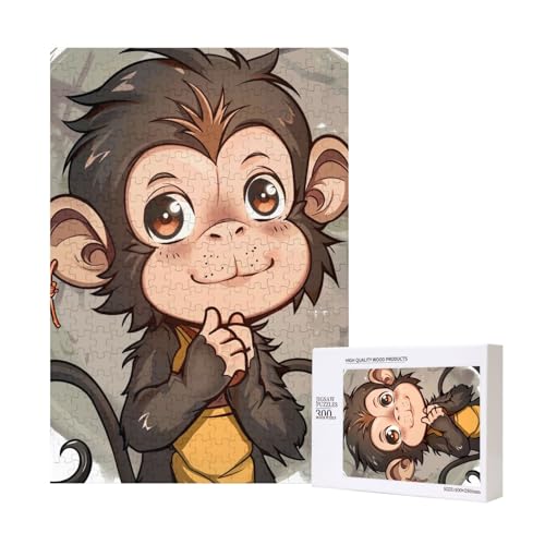 Monkey Art Printed Jigsaw Puzzle with Storage Box, Wooden Puzzle for Adults and Kids, 300 Pieces Family Fun Decorative Game von WPUTY