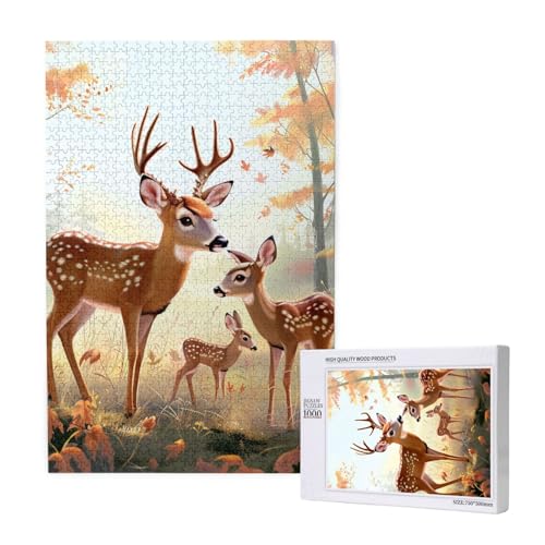 Niedliche Hirsche gedrucktes Puzzle mit Aufbewahrungsbox, Holzpuzzle für Erwachsene und Kinder, 1000 Teile Familienspaß, dekoratives Spiel von WPUTY