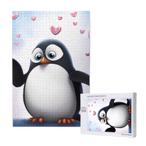 Niedliche Pinguine gedrucktes Puzzle mit Aufbewahrungsbox, Holzpuzzle für Erwachsene und Kinder, 1000 Teile Familienspaß, dekoratives Spiel von WPUTY