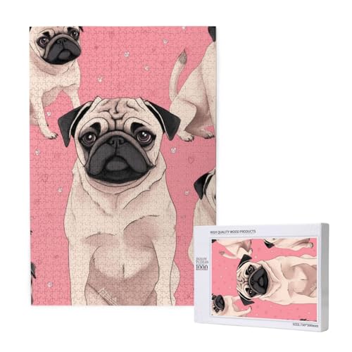 Niedlicher Mops Hund gedruckt Puzzle mit Aufbewahrungsbox, Holzpuzzle für Erwachsene und Kinder, 1000 Teile Familienspaß, dekoratives Spiel Niedlicher Mops Hund gedruckt Puzzle mit Aufbewahrungsbox, Holzpuzzle für Erwachsene und Kinder, 1000 Teile Familienspaß, dekoratives Spiel von WPUTY