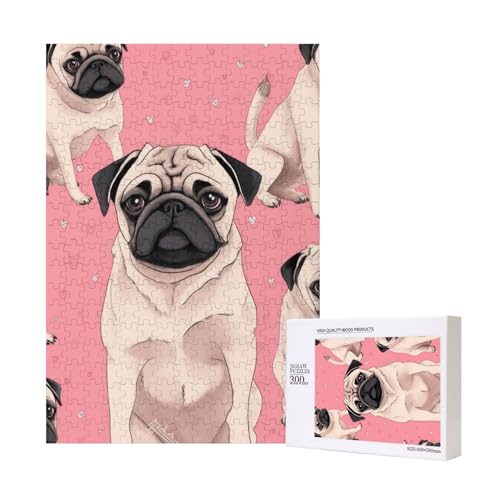 Niedlicher Mops Hund gedruckt Puzzle mit Aufbewahrungsbox, Holzpuzzle für Erwachsene und Kinder, 300 Teile Familienspaß, dekoratives Spiel Niedlicher Mops Hund gedruckt Puzzle mit Aufbewahrungsbox, Holzpuzzle für Erwachsene und Kinder, 300 Teile Familienspaß, dekoratives Spiel von WPUTY