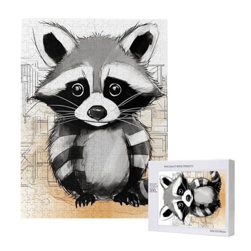 Niedlicher Waschbär bedrucktes Puzzle mit Aufbewahrungsbox, Holzpuzzle für Erwachsene und Kinder, 500 Teile Familienspaß, dekoratives Spiel Niedlicher Waschbär bedrucktes Puzzle mit Aufbewahrungsbox, Holzpuzzle für Erwachsene und Kinder, 500 Teile Familienspaß, dekoratives Spiel von WPUTY