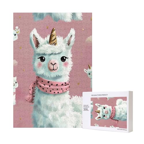 Niedliches Lamas gedrucktes Puzzle mit Aufbewahrungsbox, Holzpuzzle für Erwachsene und Kinder, 300 Teile Familienspaß, dekoratives Spiel von WPUTY