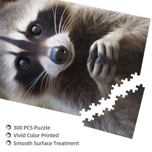 Niedliches Waschbär gedrucktes Puzzle mit Aufbewahrungsbox, Holzpuzzle für Erwachsene und Kinder, 300 Teile Familienspaß, dekoratives Spiel von WPUTY