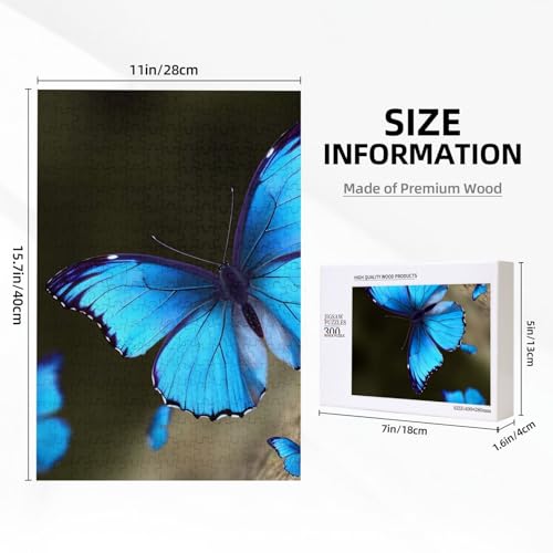 Outdoor Beautiful Blue Butterfly Printed Jigsaw Puzzle with Storage Box, Wooden Puzzle for Adults and Kids, 300 Pieces Family Fun Decorative Game von WPUTY