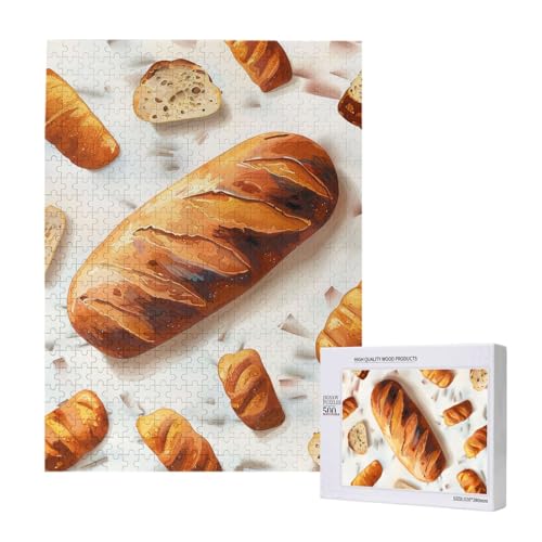 Painted Bread Printed Jigsaw Puzzle with Storage Box, Wooden Puzzle for Adults and Kids, 500 Pieces Family Fun Decorative Game von WPUTY