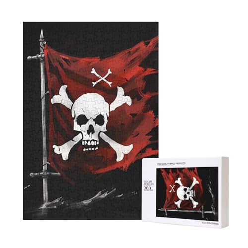 Piratenflagge gedrucktes Puzzle mit Aufbewahrungsbox, Holzpuzzle für Erwachsene und Kinder, 300 Teile Familienspaß, dekoratives Spiel von WPUTY