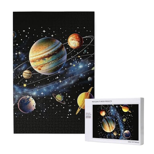 Planeten Sterne und Milchstraße Galaxie gedruckt Puzzle mit Aufbewahrungsbox, Holzpuzzle für Erwachsene und Kinder, 1000 Teile Familienspaß Dekoratives Spiel von WPUTY
