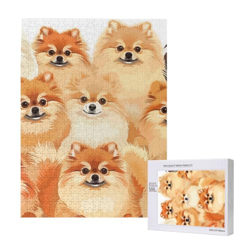 Pomeranian Pattern Printed Jigsaw Puzzle with Storage Box, Wooden Puzzle for Adults and Kids, 500 Pieces Family Fun Decorative Game von WPUTY