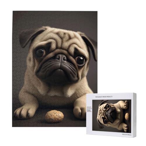 Pretty Pug Printed Jigsaw Puzzle with Storage Box, Wooden Puzzle for Adults and Kids, 500 Pieces Family Fun Decorative Game von WPUTY