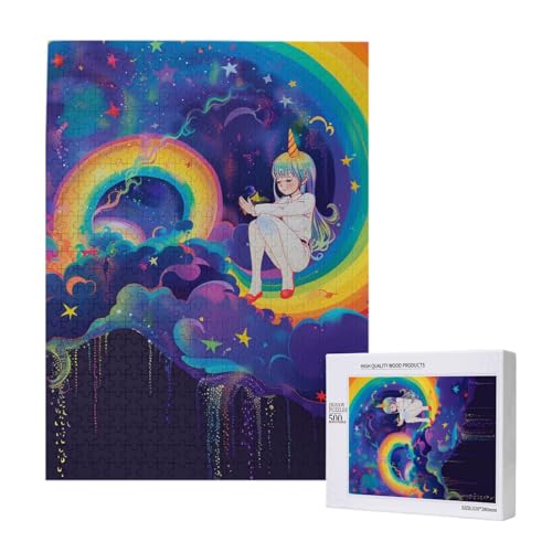 Rainbow Bright Printed Jigsaw Puzzle with Storage Box, Wooden Puzzle for Adults and Kids, 500 Pieces Family Fun Decorative Game von WPUTY