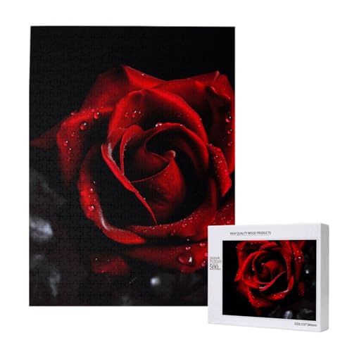 Red Rose Printed Jigsaw Puzzle with Storage Box, Wooden Puzzle for Adults and Kids, 500 Pieces Family Fun Decorative Game von WPUTY