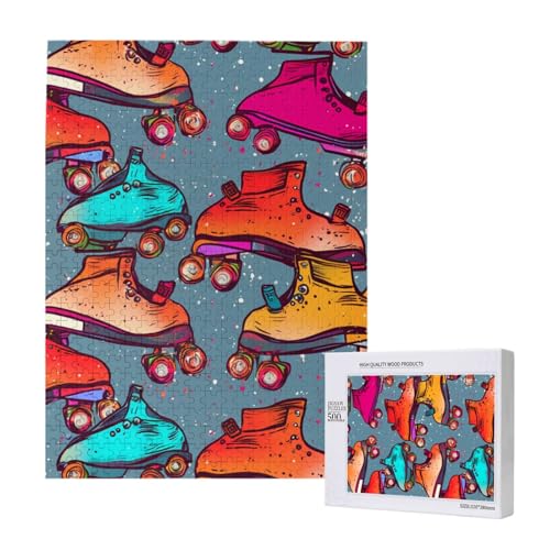 Retro Rollschuhe bunt bedrucktes Puzzle mit Aufbewahrungsbox, Holzpuzzle für Erwachsene und Kinder, 500 Teile, Familienspaß, dekoratives Spiel Retro Rollschuhe bunt bedrucktes Puzzle mit Aufbewahrungsbox, Holzpuzzle für Erwachsene und Kinder, 500 Teile, Familienspaß, dekoratives Spiel von WPUTY