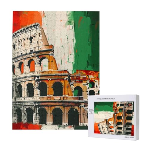 Römisches Kolosseum Italienische Flagge, gedrucktes Puzzle mit Aufbewahrungsbox, Holzpuzzle für Erwachsene und Kinder, 500 Teile Familienspaß, dekoratives Spiel Römisches Kolosseum Italienische Flagge, gedrucktes Puzzle mit Aufbewahrungsbox, Holzpuzzle für Erwachsene und Kinder, 500 Teile Familienspaß, dekoratives Spiel von WPUTY