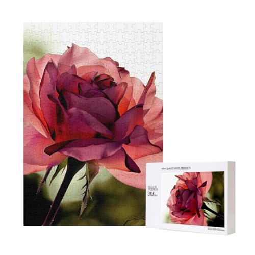 Rose Flower Printed Jigsaw Puzzle with Storage Box, Wooden Puzzle for Adults and Kids, 300 Pieces Family Fun Decorative Game von WPUTY