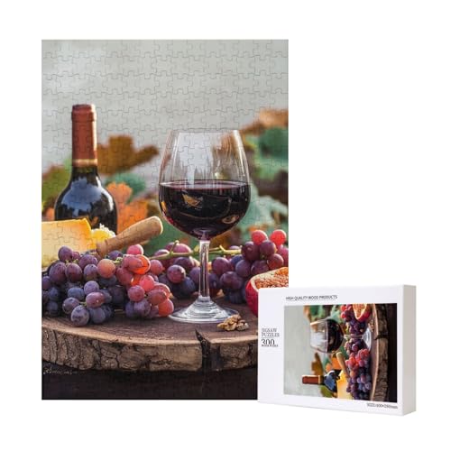Rotweingalssen & Trauben mit Holz bedrucktes Puzzle mit Aufbewahrungsbox, Holzpuzzle für Erwachsene und Kinder, 300 Teile Familienspaß, dekoratives Spiel von WPUTY