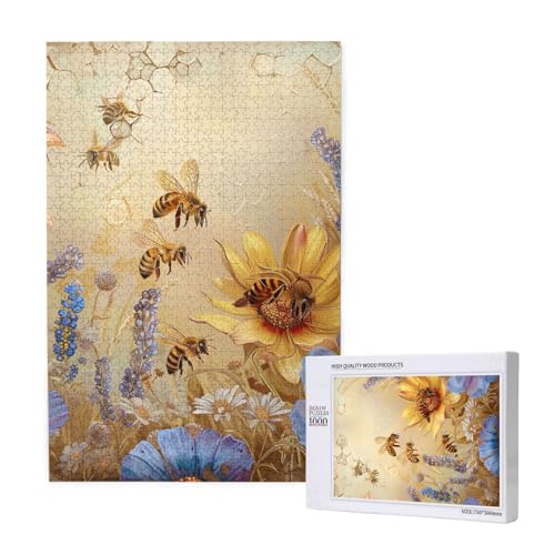 Rural Honigbienen Wildblumen Gedruckt Puzzle mit Aufbewahrungsbox, Holzpuzzle für Erwachsene und Kinder, 1000 Teile Familienspaß Dekoratives Spiel Rural Honigbienen Wildblumen Gedruckt Puzzle mit Aufbewahrungsbox, Holzpuzzle für Erwachsene und Kinder, 1000 Teile Familienspaß Dekoratives Spiel von WPUTY