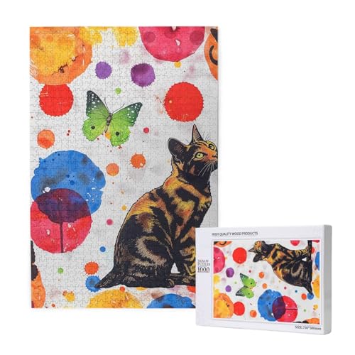 Schmetterling Polka Dot und Katze gedruckt Puzzle mit Aufbewahrungsbox, Holzpuzzle für Erwachsene und Kinder, 1000 Teile Familienspaß, dekoratives Spiel Schmetterling Polka Dot und Katze gedruckt Puzzle mit Aufbewahrungsbox, Holzpuzzle für Erwachsene und Kinder, 1000 Teile Familienspaß, dekoratives Spiel von WPUTY