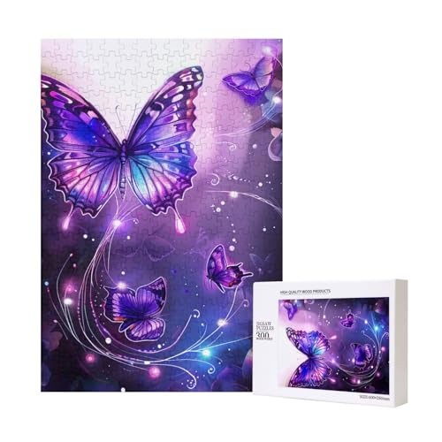 Schmetterlinge Bedrucktes Puzzle mit Aufbewahrungsbox, Holzpuzzle für Erwachsene und Kinder, 300 Teile Familienspaß, dekoratives Spiel von WPUTY