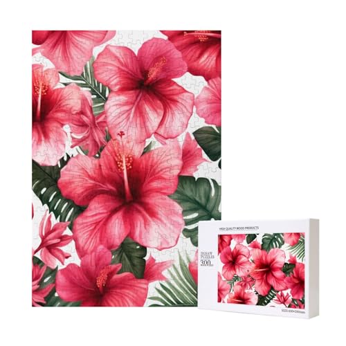 Schönes Hibiskusblüten-Puzzle mit Aufbewahrungsbox, Holzpuzzle für Erwachsene und Kinder, 300 Teile Familienspaß, dekoratives Spiel von WPUTY