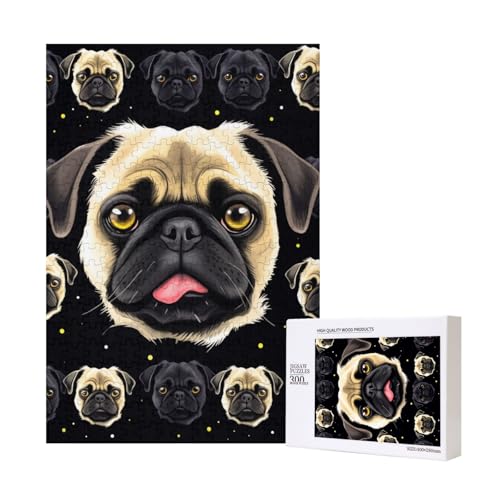 Schwarz-gelber Mops bedrucktes Puzzle mit Aufbewahrungsbox, Holzpuzzle für Erwachsene und Kinder, 300 Teile Familienspaß, dekoratives Spiel Schwarz-gelber Mops bedrucktes Puzzle mit Aufbewahrungsbox, Holzpuzzle für Erwachsene und Kinder, 300 Teile Familienspaß, dekoratives Spiel von WPUTY