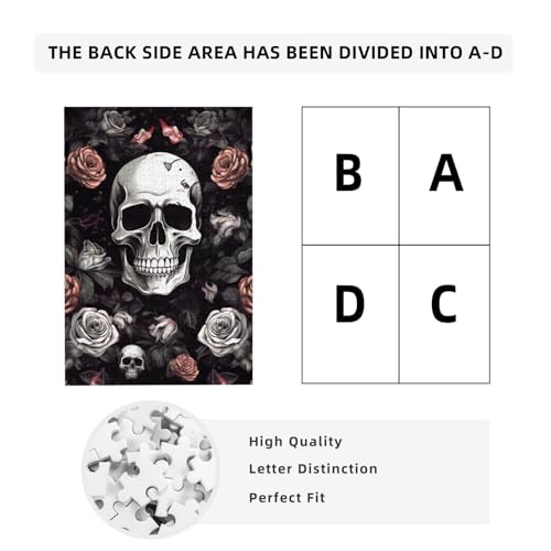 Schwarzes florales Halloween-Totenkopf-Puzzle mit Aufbewahrungsbox, Holzpuzzle für Erwachsene und Kinder, 300 Teile, Familienspaß, dekoratives Spiel von WPUTY