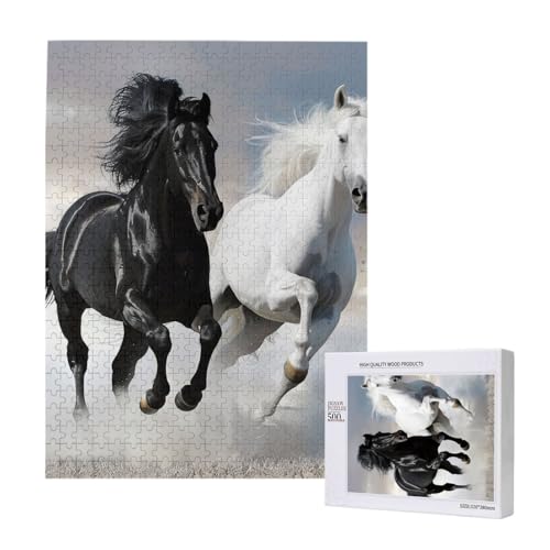 Schwarzes und weißes Pferde laufendes gedrucktes Puzzle mit Aufbewahrungsbox, Holzpuzzle für Erwachsene und Kinder, 500 Teile Familienspaß, dekoratives Spiel Schwarzes und weißes Pferde laufendes gedrucktes Puzzle mit Aufbewahrungsbox, Holzpuzzle für Erwachsene und Kinder, 500 Teile Familienspaß, dekoratives Spiel von WPUTY