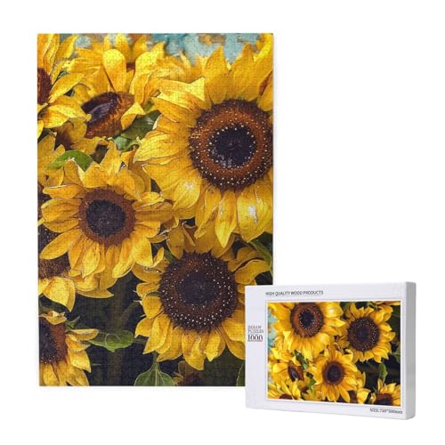 Sonnenblumen-gedrucktes Puzzle mit Aufbewahrungsbox, Holzpuzzle für Erwachsene und Kinder, 1000 Teile Familienspaß, dekoratives Spiel von WPUTY