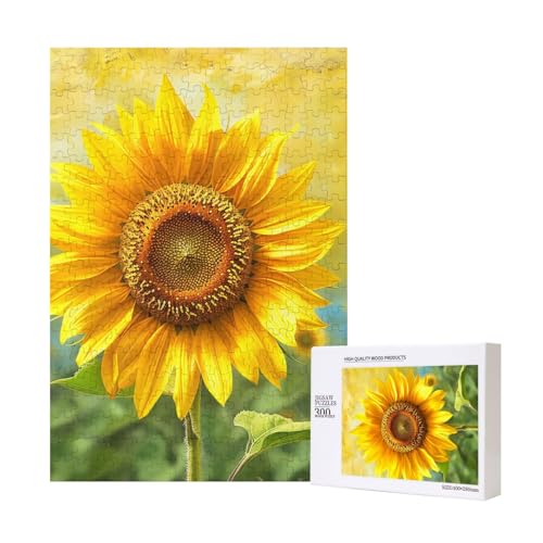 Sonnenblumen-gedrucktes Puzzle mit Aufbewahrungsbox, Holzpuzzle für Erwachsene und Kinder, 300 Teile Familienspaß, dekoratives Spiel von WPUTY