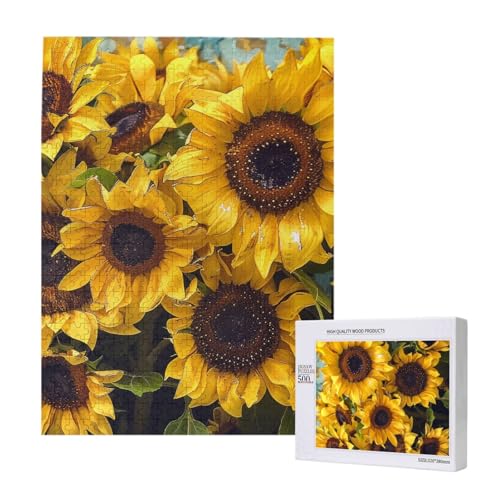 Sonnenblumen-gedrucktes Puzzle mit Aufbewahrungsbox, Holzpuzzle für Erwachsene und Kinder, 500 Teile Familienspaß, dekoratives Spiel Sonnenblumen-gedrucktes Puzzle mit Aufbewahrungsbox, Holzpuzzle für Erwachsene und Kinder, 500 Teile Familienspaß, dekoratives Spiel von WPUTY