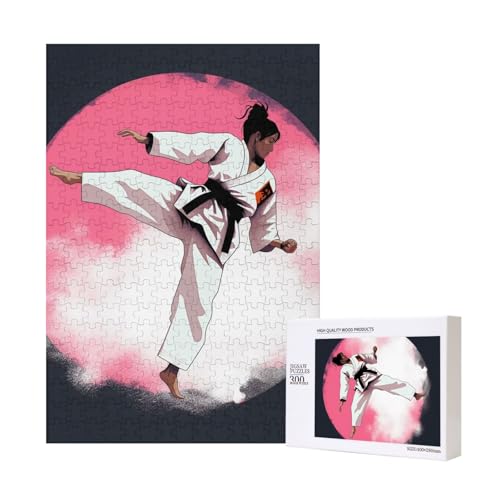 Taekwondo Design Printed Jigsaw Puzzle with Storage Box, Wooden Puzzle for Adults and Kids, 300 Pieces Family Fun Decorative Game von WPUTY