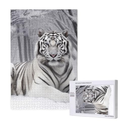 The Wild White Tiger Printed Jigsaw Puzzle with Storage Box, Wooden Puzzle for Adults and Kids, 1000 Pieces Family Fun Decorative Game The Wild White Tiger Printed Jigsaw Puzzle with Storage Box, Wooden Puzzle for Adults and Kids, 1000 Pieces Family Fun Decorative Game von WPUTY