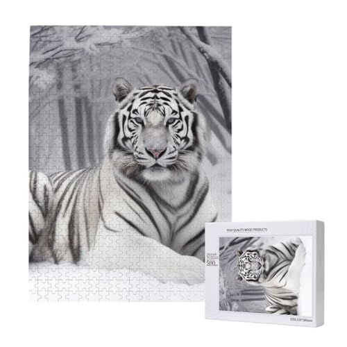 The Wild White Tiger Printed Jigsaw Puzzle with Storage Box, Wooden Puzzle for Adults and Kids, 500 Pieces Family Fun Decorative Game The Wild White Tiger Printed Jigsaw Puzzle with Storage Box, Wooden Puzzle for Adults and Kids, 500 Pieces Family Fun Decorative Game von WPUTY