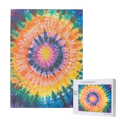 Tie Dye Printed Jigsaw Puzzle with Storage Box, Wooden Puzzle for Adults and Kids, 500 Pieces Family Fun Decorative Game von WPUTY