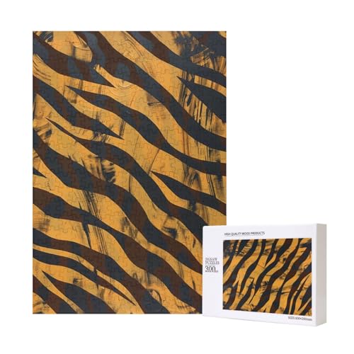 Tiger Stripe Printed Jigsaw Puzzle with Storage Box, Wooden Puzzle for Adults and Kids, 300 Pieces Family Fun Decorative Game von WPUTY