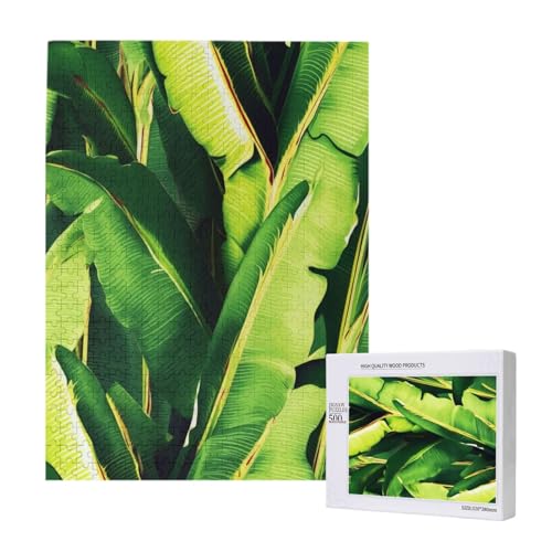 Tropische Bananenpalmenblätter gedruckt Puzzle mit Aufbewahrungsbox, Holzpuzzle für Erwachsene und Kinder, 500 Teile Familienspaß, dekoratives Spiel von WPUTY