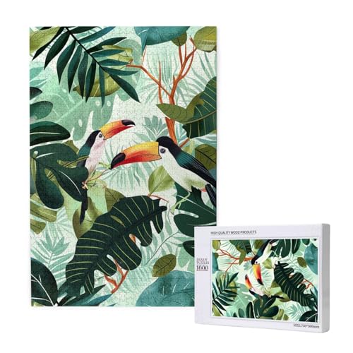 Tropische Blätter Vogel gedruckt Puzzle mit Aufbewahrungsbox, Holzpuzzle für Erwachsene und Kinder, 1000 Teile Familienspaß, dekoratives Spiel Tropische Blätter Vogel gedruckt Puzzle mit Aufbewahrungsbox, Holzpuzzle für Erwachsene und Kinder, 1000 Teile Familienspaß, dekoratives Spiel von WPUTY