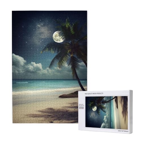 Tropischer Strand Palme mit Vollmond bedrucktes Puzzle mit Aufbewahrungsbox, Holzpuzzle für Erwachsene und Kinder, 1000 Teile Familienspaß, dekoratives Spiel Tropischer Strand Palme mit Vollmond bedrucktes Puzzle mit Aufbewahrungsbox, Holzpuzzle für Erwachsene und Kinder, 1000 Teile Familienspaß, dekoratives Spiel von WPUTY