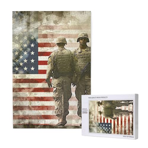 US Military Soldiers Patriotic Memorial Day Printed Jigsaw Puzzle with Storage Box, Wooden Puzzle for Adults and Kids, 1000 Pieces Family Fun Decorative Game von WPUTY