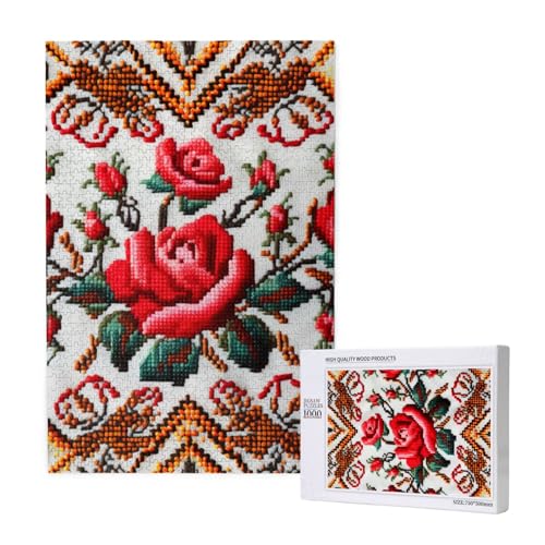 Ukrainischer Stickstil Rose gedruckt Jigsaw Puzzle mit Aufbewahrungsbox, Holzpuzzle für Erwachsene und Kinder, 1000 Teile Familienspaß, dekoratives Spiel Ukrainischer Stickstil Rose gedruckt Jigsaw Puzzle mit Aufbewahrungsbox, Holzpuzzle für Erwachsene und Kinder, 1000 Teile Familienspaß, dekoratives Spiel von WPUTY