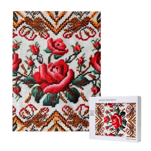 Ukrainischer Stickstil Rose gedruckt Jigsaw Puzzle mit Aufbewahrungsbox, Holzpuzzle für Erwachsene und Kinder, 500 Teile Familienspaß, dekoratives Spiel Ukrainischer Stickstil Rose gedruckt Jigsaw Puzzle mit Aufbewahrungsbox, Holzpuzzle für Erwachsene und Kinder, 500 Teile Familienspaß, dekoratives Spiel von WPUTY